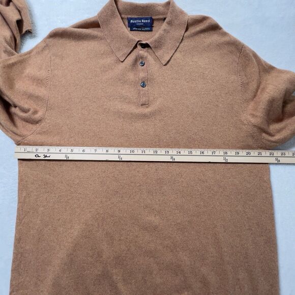 Austin Reed London Silk Cashmere Polo Sweater Mens Sz Large Tan Long Sleeve - Picture 7 of 10
